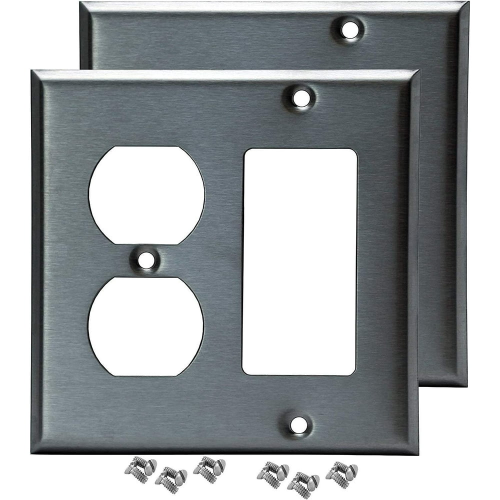 Sleeklighting 2 Pack Stainless Steel Look Outlet Covers Duplex