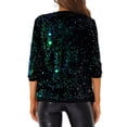 thumbnail image 3 of INSPIRE CHIC Women's Shinny Sequin Open Front Collarless 3/4 Sleeve Velvet Cardigan M Green, 3 of 6