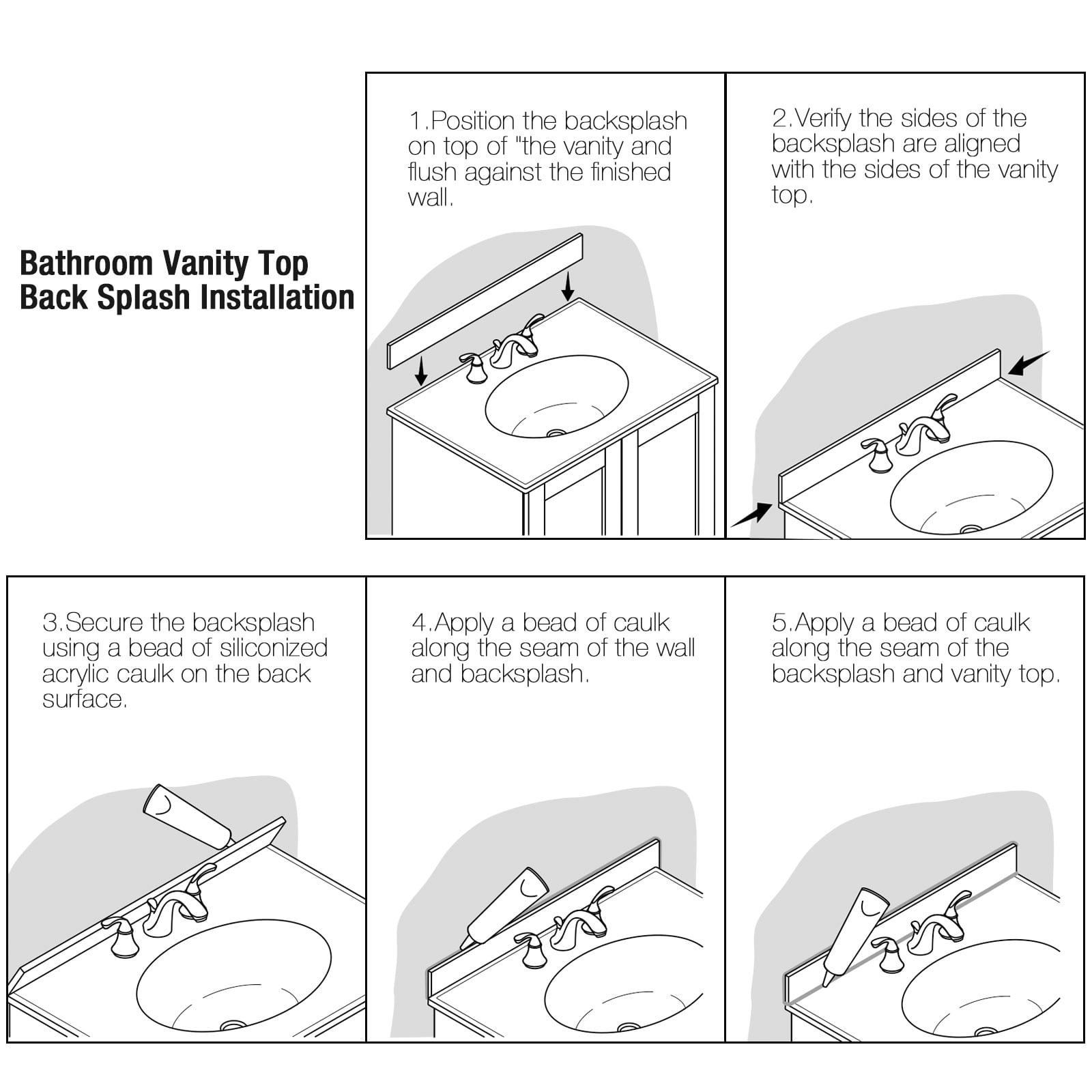 Proox Cultured Marble Bathroom Vanity Top Backsplash Sidesplash 36