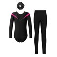 thumbnail image 2 of TTAO Gymnastics Dance Outfits for Girls 3PCS Ballet Leotard with Leggings Set Skating Costume Tank Biketard Hot Pink&Black 8, 2 of 7