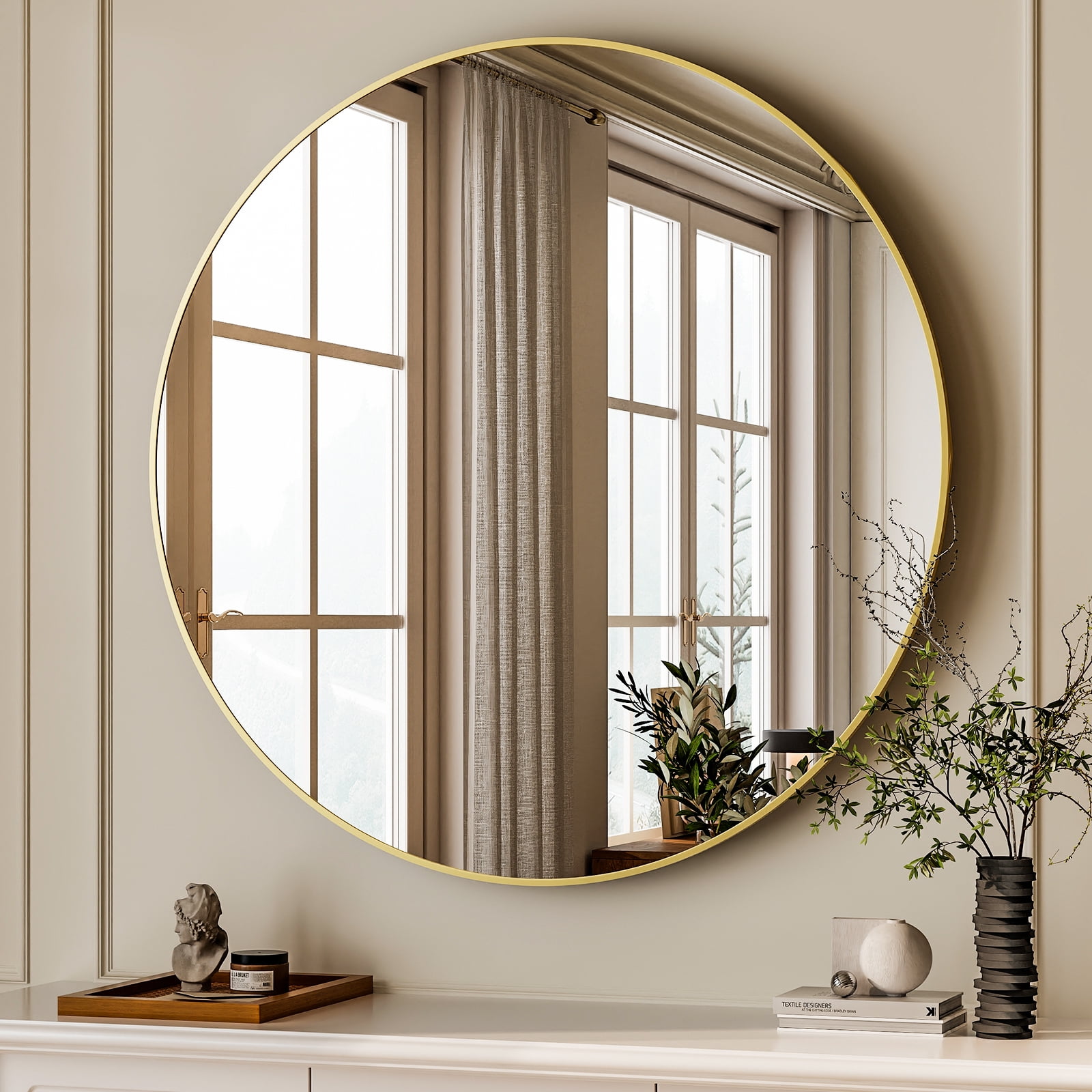 Anyrose Round Bathroom Mirror Wall Mirror 18" x 18", Gold
