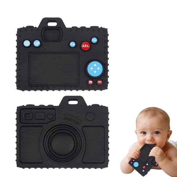 Oulastool Baby Teething Toy, Food Grade Silicone BPA Free Camera Shape Teethers Baby Chew Toys for Sucking Needs - Black