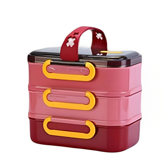 Box Lunch Stainless Steel Bento Cutlery Bento Container Portable Outdoor Case Utensils Three-Layer Japanese Children Compartment Pink