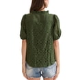 thumbnail image 3 of BLUSA DE CROCHET PARA MUJERES INSPIRADA CHIC CON CUELLO VOLANTE Y MANGAS CORTAS, CON DETALLES CALADOS, TOPS DE VERANO XL VERDE, 3 of 6