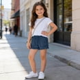 thumbnail image 5 of Afuyipoi ​Girls Soft Cotton Denim Shorts（4-14 Years）, Toddler Cute Summer Jeans Shorts with Elastic Waist and Pockets Navy Size 5, 5 of 9