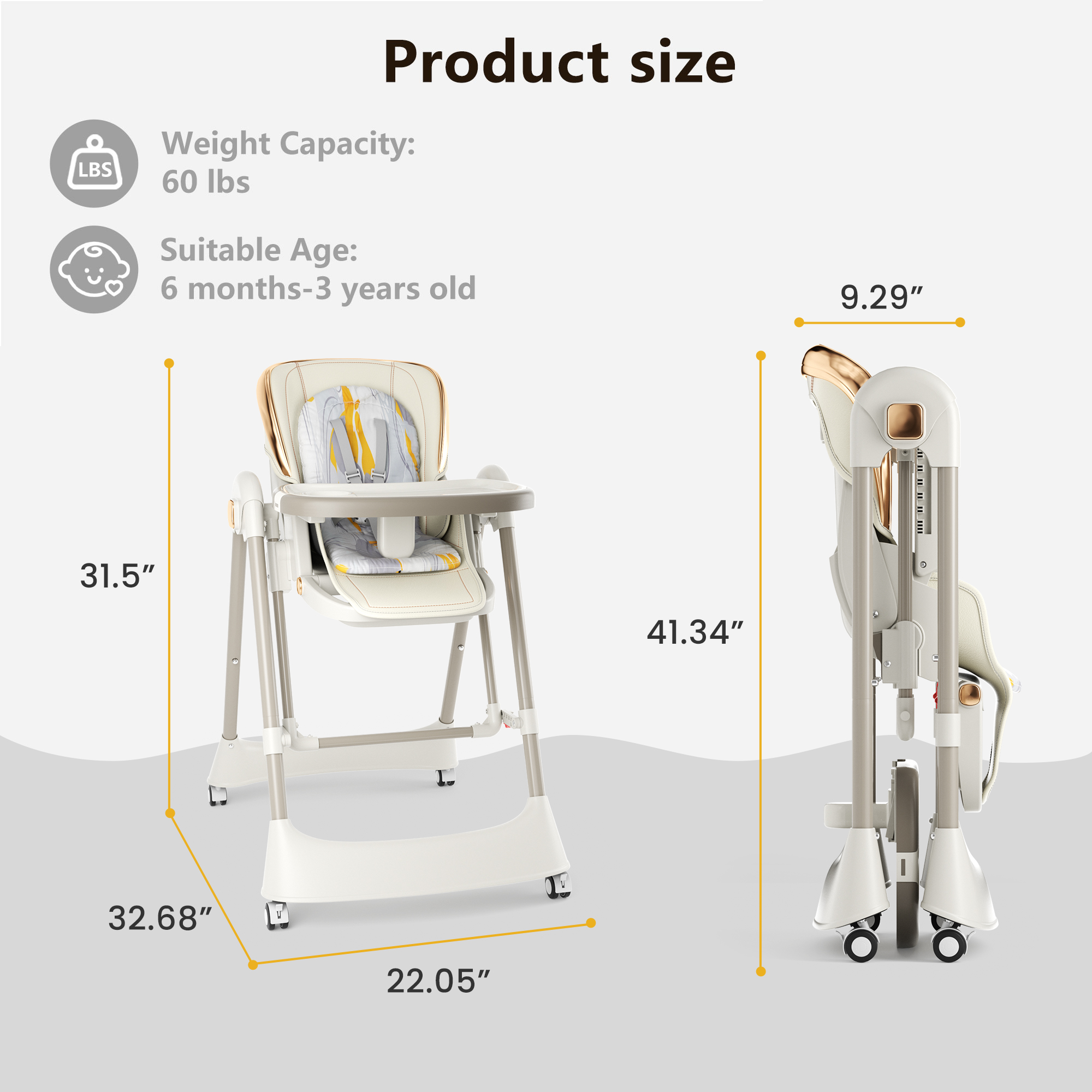 TouHeart 6-in-1 Baby High Chair and Baby Swing Combo, Convertible Highchair for Infants Toddlers, with 6 Heights, 4 Recline, Foldable with Wheels，Beige