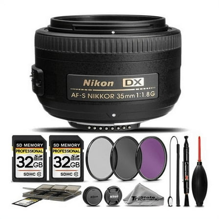 Nikon AF-S DX NIKKOR 35mm f/1.8G Lens 2183  3PC FILTER   64GB STORAGE BUNDLE KIT (International Version)