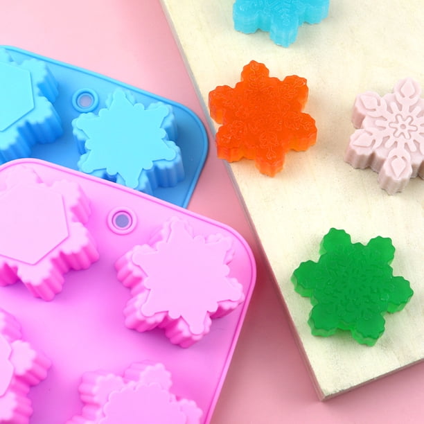 Molde de silicona para tartas, 6 piezas, 6 copos de nieve diferentes, molde de silicona para hornear, molde para jabón de chocolate