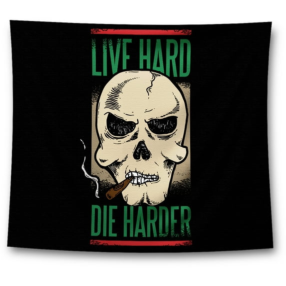 Awkward Styles Skull Tapestry Wall Hanging Live Hard Die Harder Home Decor