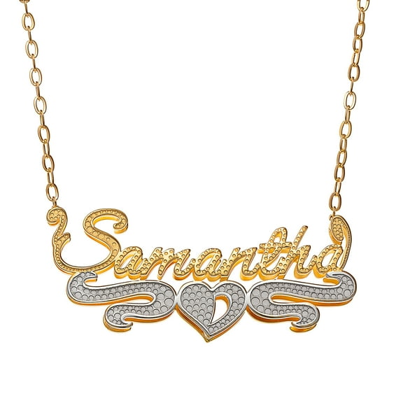 Personalized Planet Women's Two-Tone 3-D Double Stack Script Nameplate Necklace with Heart Tail
