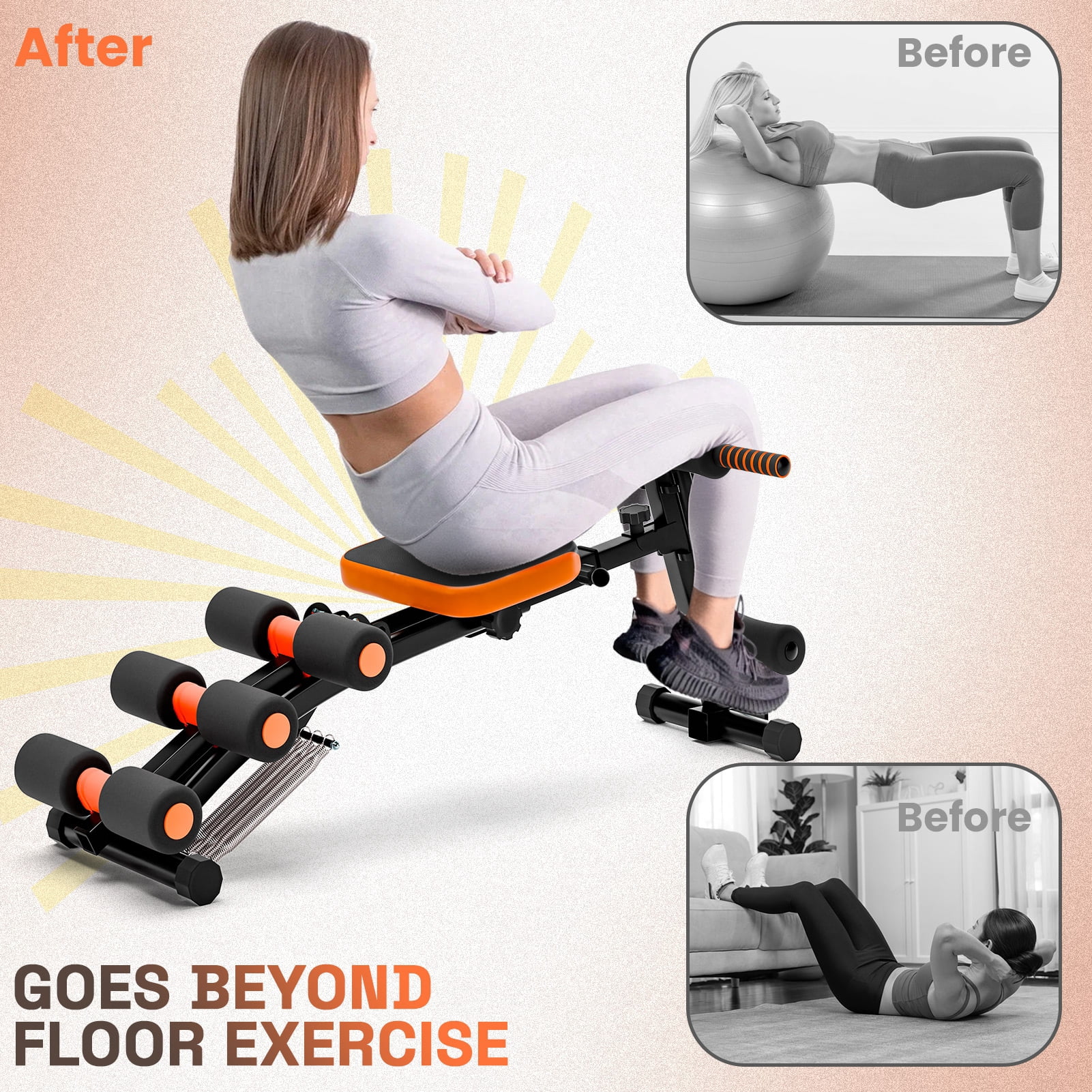 6-in-1 Ab Machine for Home Gym, Multi-Functional Adjustable Workout Bench, Total Body Exercise Equipment for Crunches, Leg Stretches, Push-Ups & More
