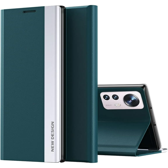 Thin Slim Flip Case for Xiaomi 12 Lite with Stand, Premium Business PU Leather Shockproof Protective Phone Cover Case for Xiaomi 12 Lite CX Green