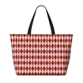 thumbnail image 2 of Kdxio Red and Brown Squares for Beach Bag for Women Large Beach Tote Bag Waterproof Sandproof Swim Bag with Zipper Pockets Beach Vacation Travel, 2 of 7