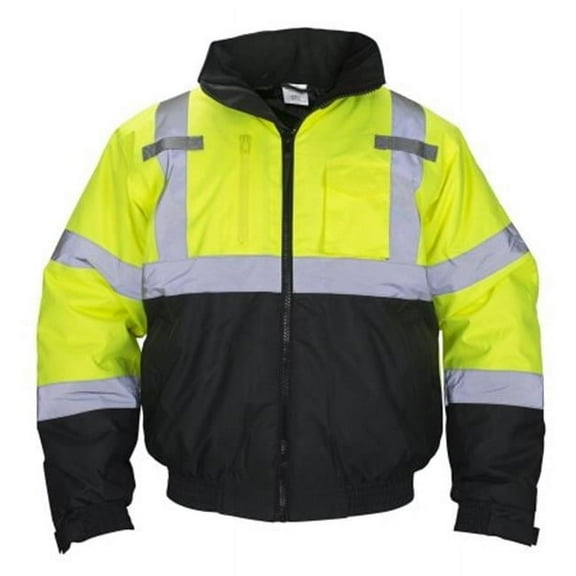 SAS Safety Class-3 Hooded Reflective Yellow Bomber Jacket, XL