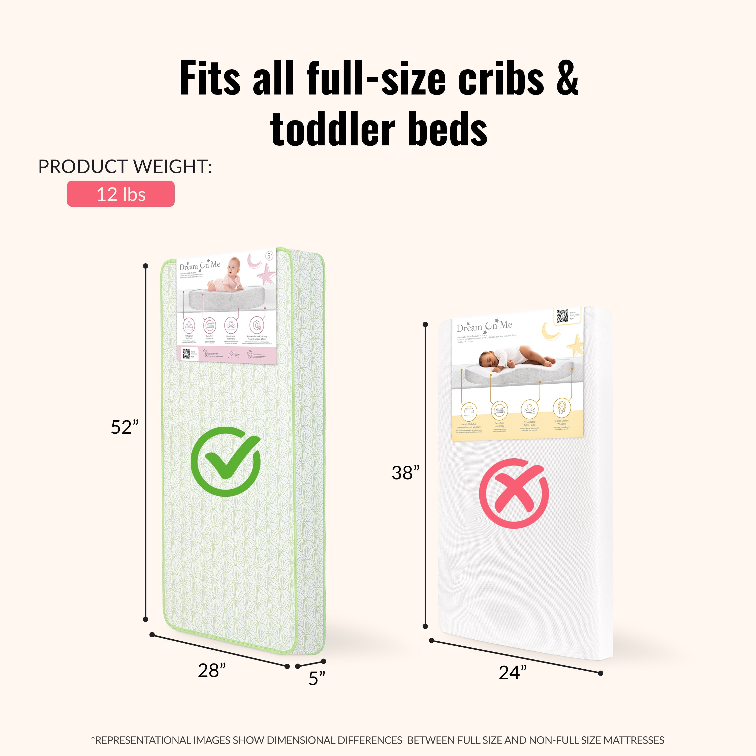 Dream On Me Meadow Firm Fiber Crib and Toddler Mattress, Green