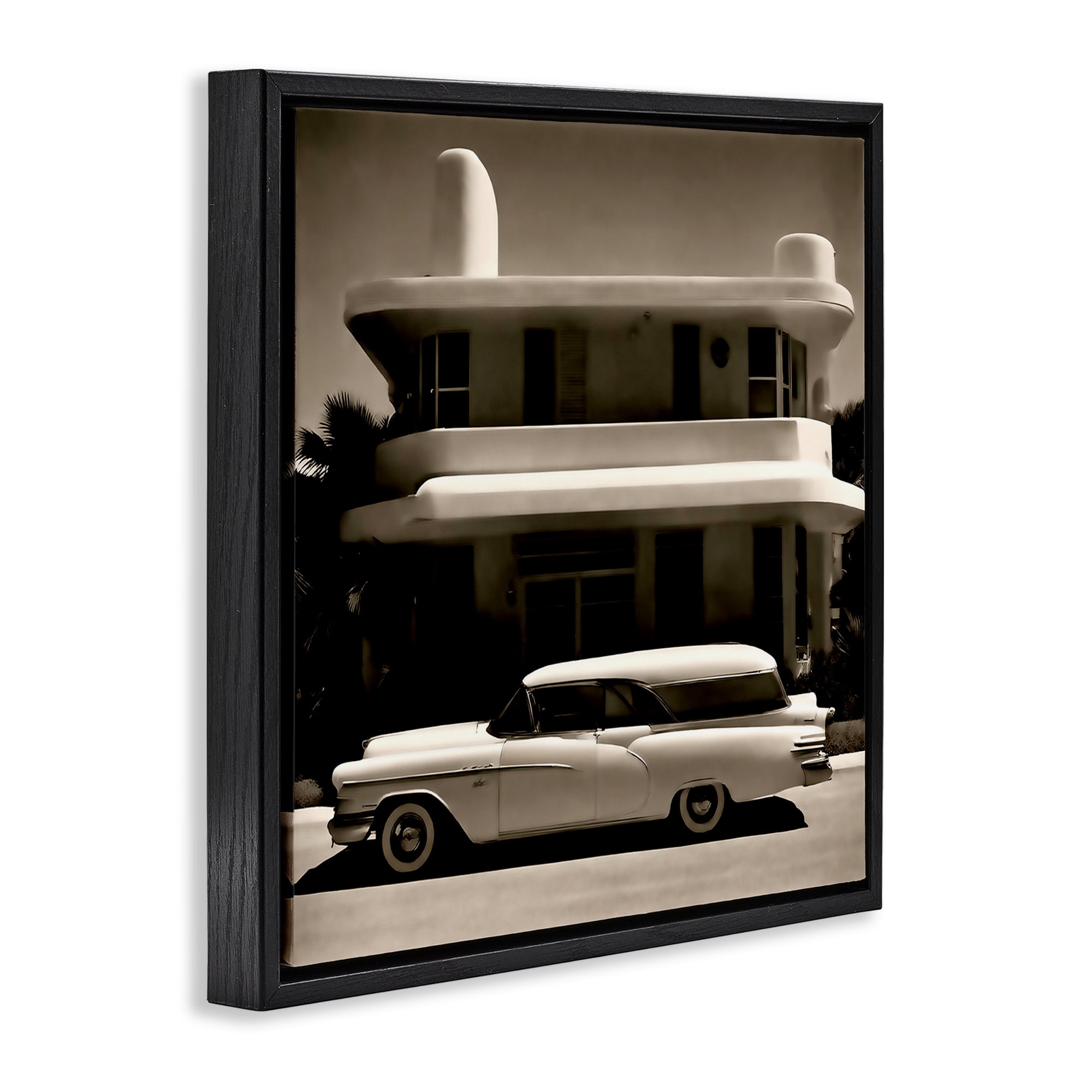 Stupell Industries Sleek Classic Car Transportation Painting Black Floater Framed Canvas Art Print Wall Art, 25 x 25