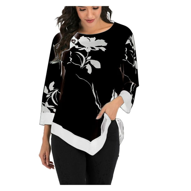 nsendm Womens Shirt Female Adult Long Sleeve Undershirts for Women Casual  Ladies Top Mid-length Loose Printed T-shirt Long Sleeve Shirt for Women