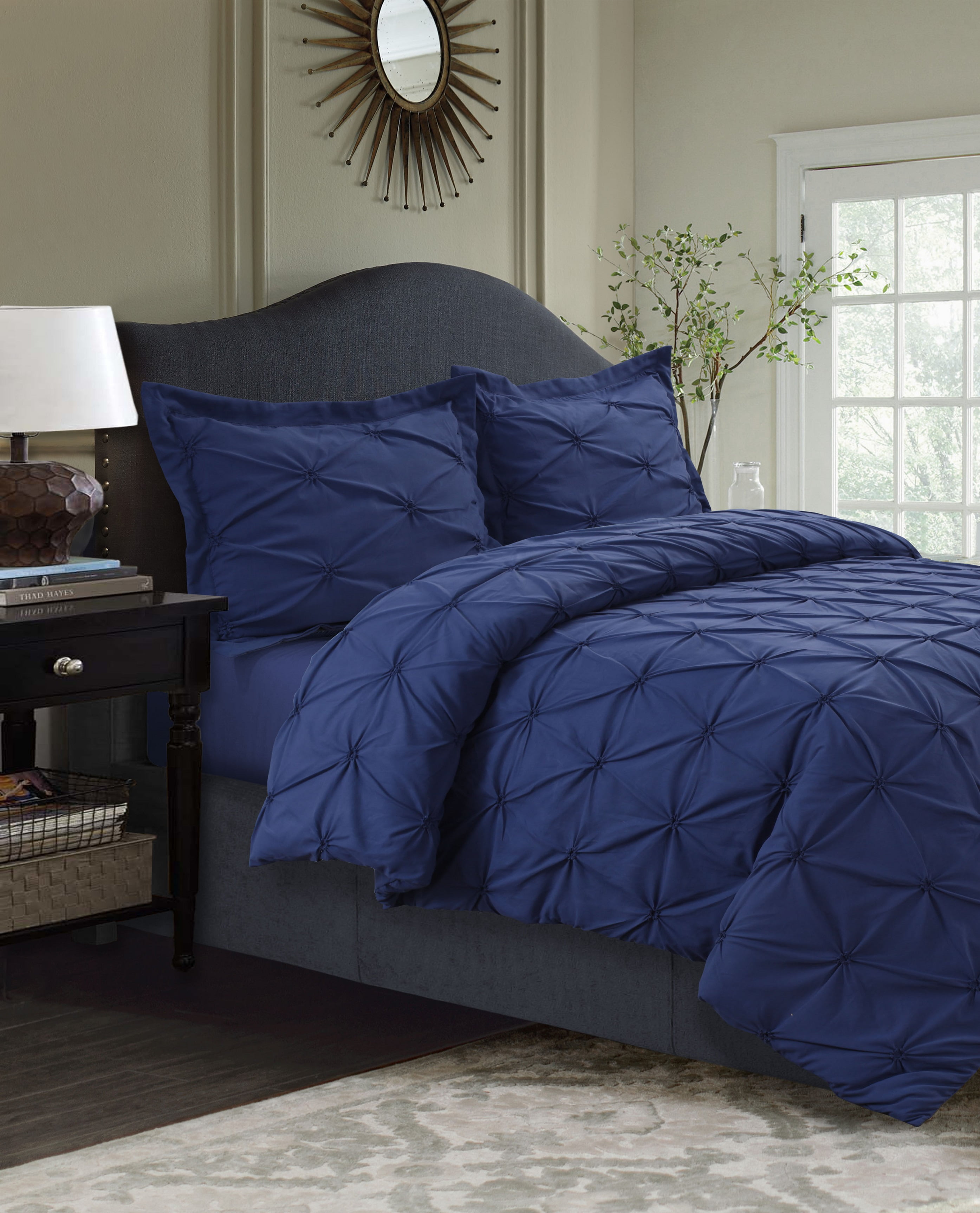 Sydney Pintuck Oversized Duvet Cover Set Twin Moonlight Blue - Walmart