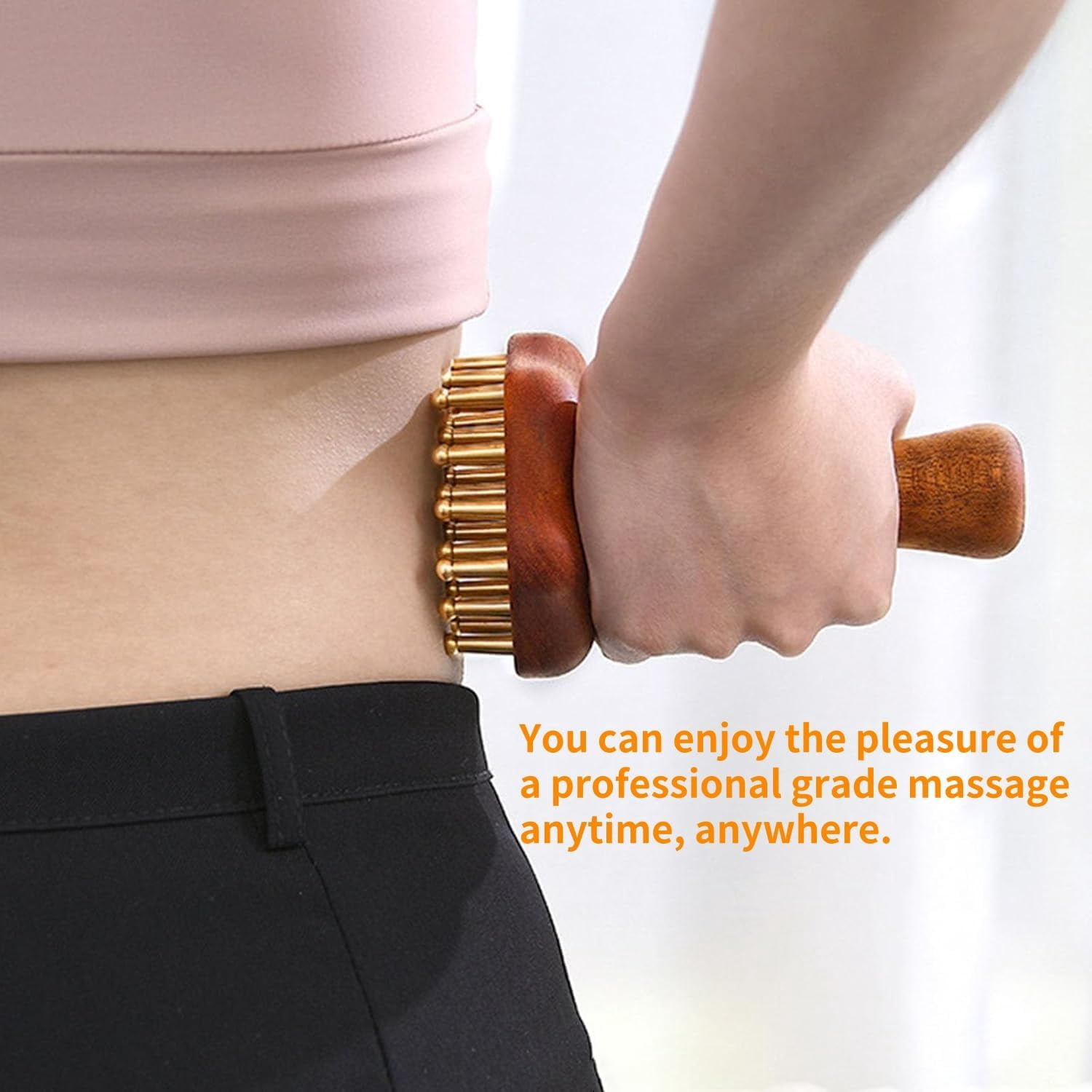 ABPETE Wood Therapy Massage Tools 29-Teeth Copper Head Massager, Home SPA Body Relaxing and Stress Relief Handheld Massager, for Legs, Arms, Neck, Shoulder