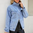 thumbnail image 6 of Zefriona Womens Denim Jacket Asymmetric Hem Drop Shoulder Button Pocket Long Sleeve Jean Coat Light Blue Size M, 6 of 9