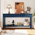 thumbnail image 1 of LHYY 60'' Fir Veneer Entryway Table with Honeycomb-patterned Fronts,Modern Stylish Console Table with 3 Drawers and Solid Fir legs,Suitable for Living Room,Entryway,Hallway,Study,Foyer, 1 of 12