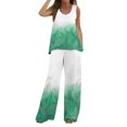thumbnail image 2 of Baqcunre Two Piece Sets for Women 2 Piece Outfits Boho Printed Vest Sleeveless Top and Loose Wide Leg Pants Set Wide Leg Pants Woman Outfits for Women Womens Fashion Womens Clothes Green M, 2 of 5