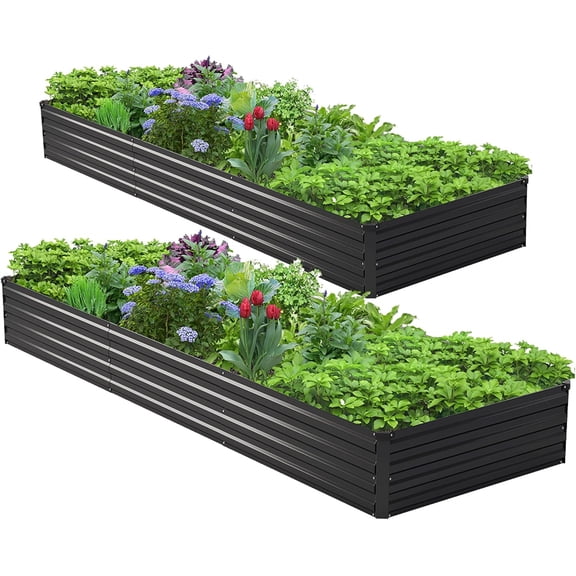2 Piece 12x3x1 Foot Galvanized Steel Raised Garden Bed Kit Black