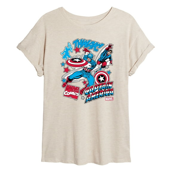 Marvel Captain America - Comic Book Stickers - Women's Oversized Graphic T-Shirt