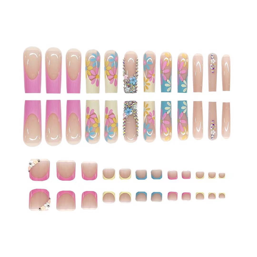 Cross-border hot sale classic two-piece set, sweet camouflage flower explosion flash wearing armor removable fake nail finished product wholesale