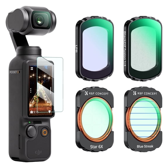K&F CONCEPT 4 Pack Magnetic Effect Filter Set Compatible with DJI Osmo Pocket 3, Black Diffusion 1/4   Blue Streak   Light Pollution Reduction   Star Light Filter, Create Cinematic Film Effect