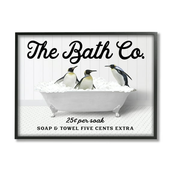 Stupell Industries Bubble Bathtub Penguins Animals & Insects Painting Black Framed Art Print Wall Art, 14 x 11