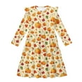 thumbnail image 4 of FKELYI Ruffled Sleeve Dress for Girl Pleated Swing Pactchwork Dress Autumn Leaf Pumpkin Print Fall Crewneck Playwear Casual Dresses, 3-4 Y, 4 of 6