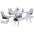 thumbnail image 1 of White Faux Marble Dining Set with Stainless Steel and Gray Chairs and Bench, 1 of 6