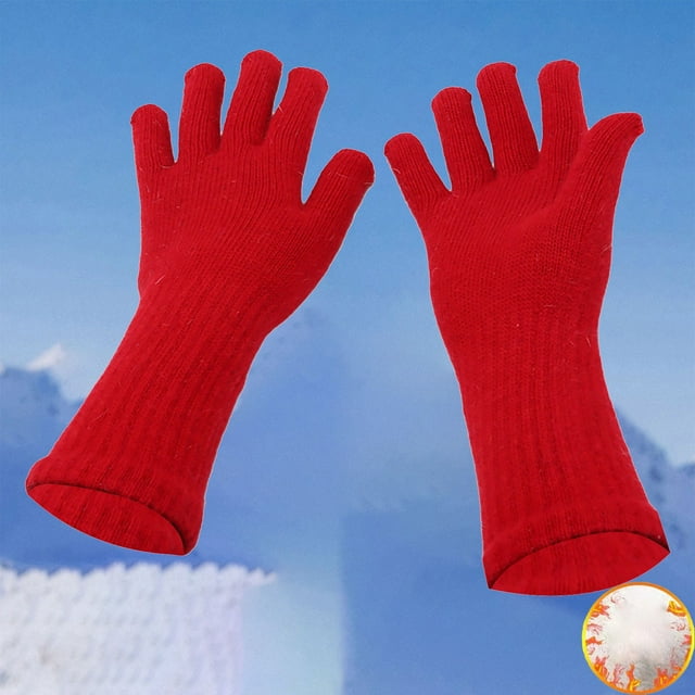 Moins de 10 $ Gants Mitaines Rouges Nouveaux Gants d'Hiver Tricotés Prolongés pour Femmes Simples à la Mode Haut de Gamme Gants Chauds pour les Doigts en Plein Air