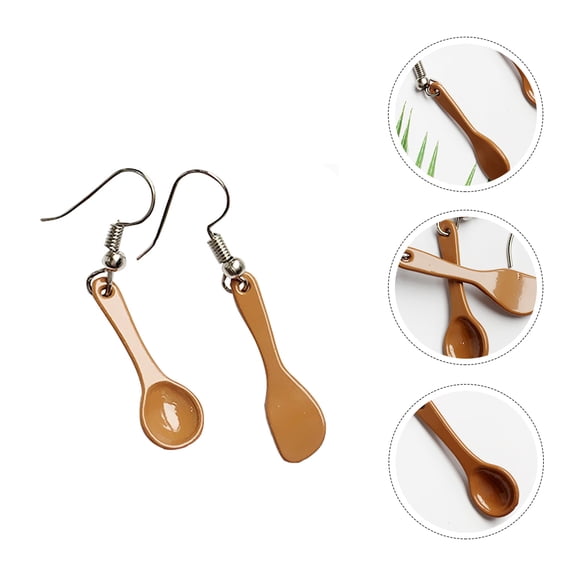 ETHZZLE Handmade Coffee Alloy Spoon Shape Ear Hook Earrings for Banquets