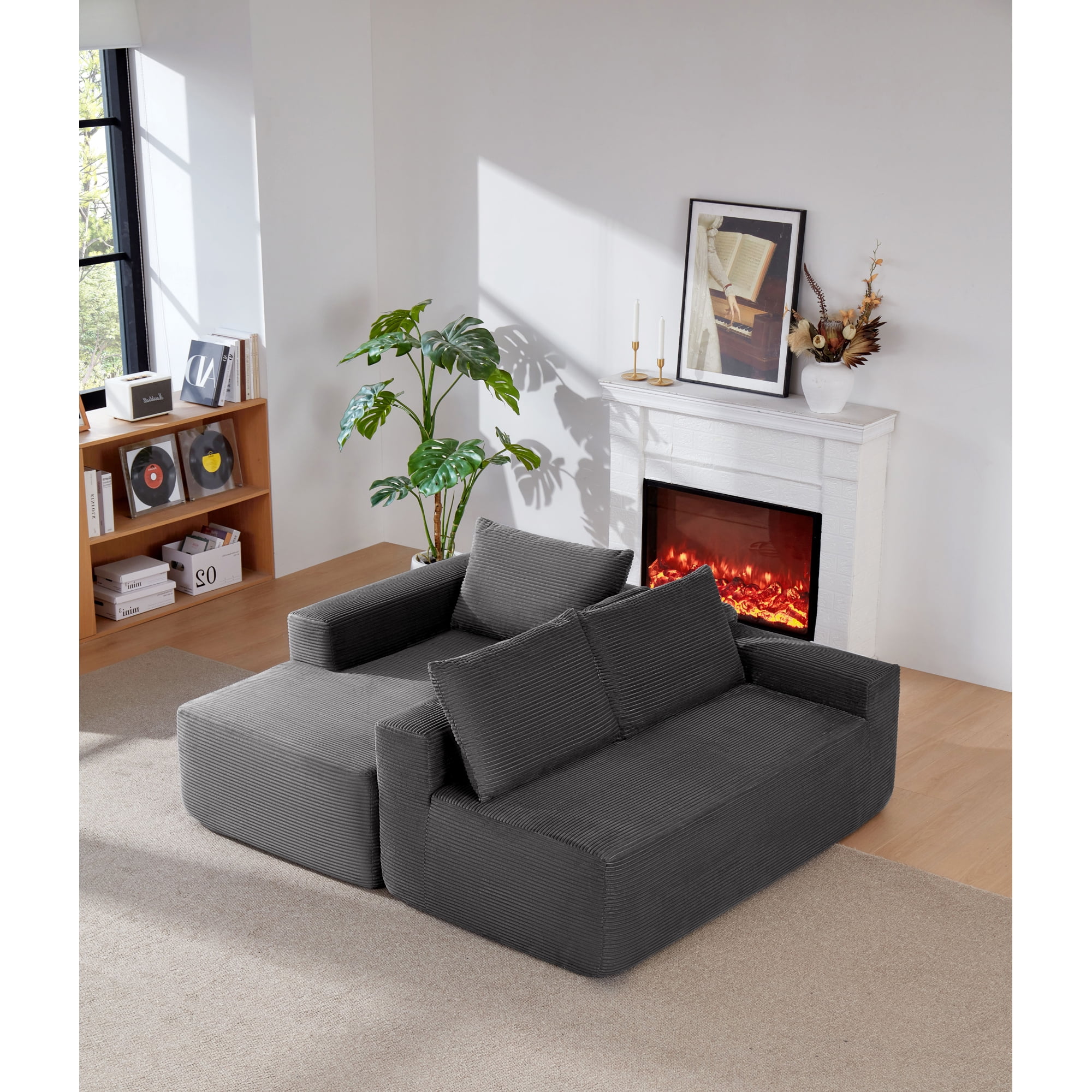 Leumius Cloud Sectional Couch with L-Shape Chaise,Modern Upholstered Boneless Couch with Deep Seat for Living Room Bedroom, No Assembly Required,Gray(Left Facing Chaise)