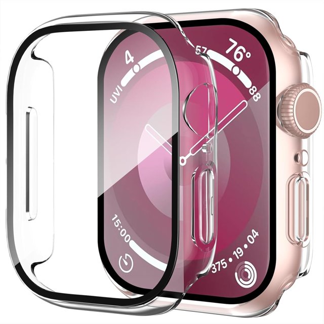 XiHAMA 2 Pack Case Built in Tempered Glass Screen Protector Compatible with Apple Watch Series 10 Hard PC Case Overall Protective Cover