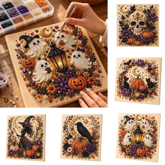 Halloween Pearl Art Kit for Adults, Halloween Skull 3D Diamond Painting Crafts, DIY Home Decor Wall Art Gift for Beginners
