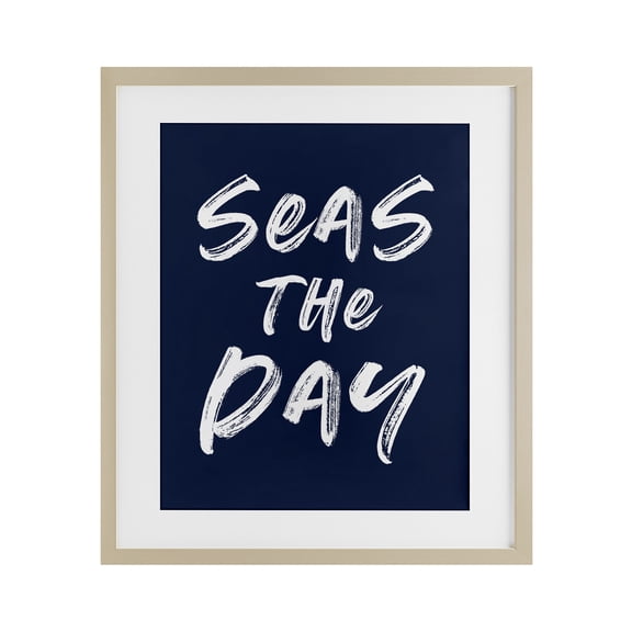 Seas The Day Sentiment Birch Framed Print Under Glass, design by Lettered and Lined