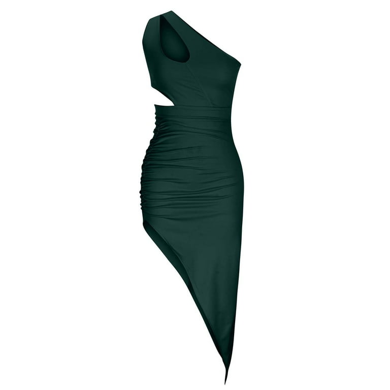 open lace back dress [$3/piece] One Shoulder Cut-out Front Ruched Bodycon Mini Dress