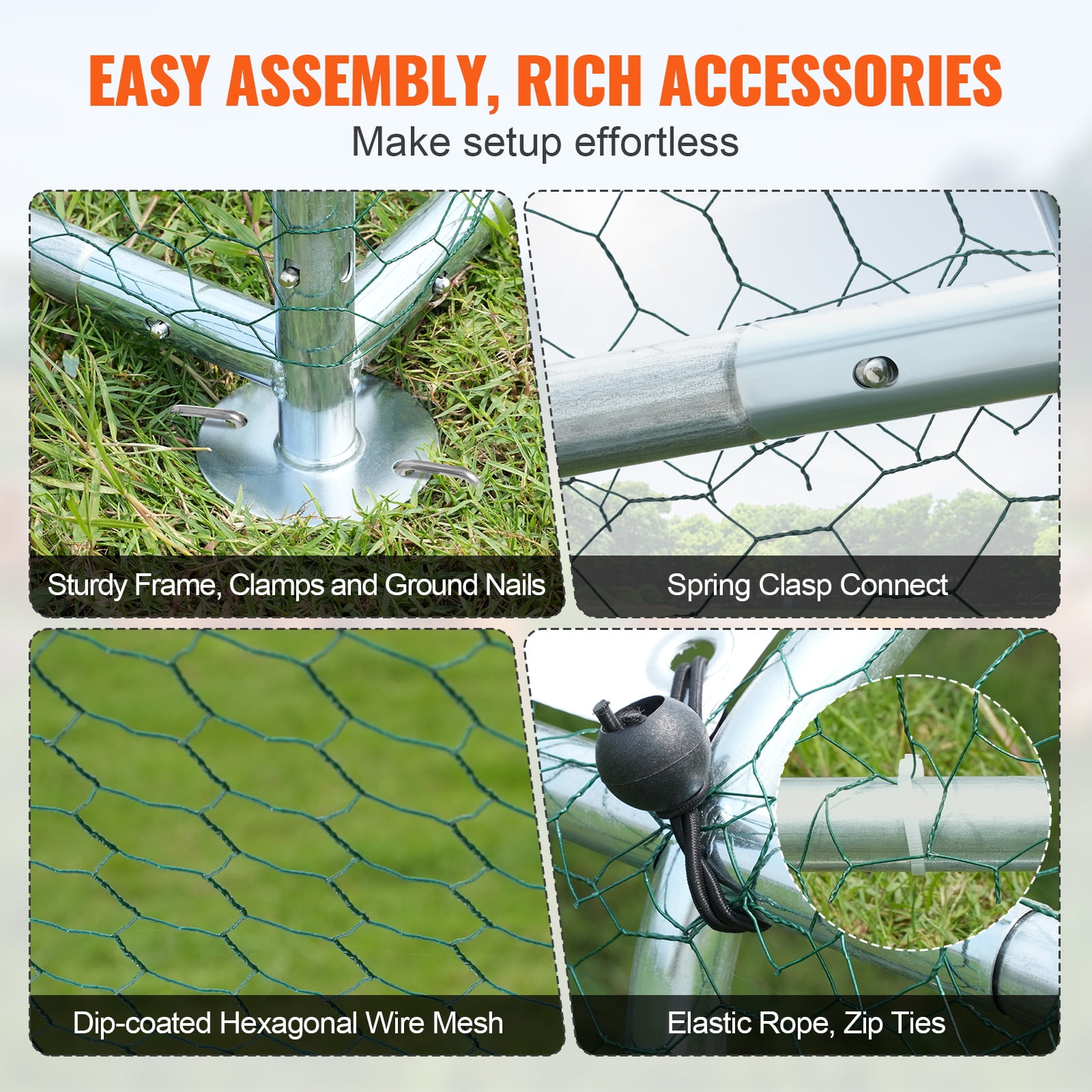KFFKFF Metal Chicken Coop 9.8 x 6.5 x 6.5 ft Dome Roof Poultry Cage Chicken Run with Waterproof Cover Large Outdoor Walk in Chicken Coop Cage for Backyard, Farm
