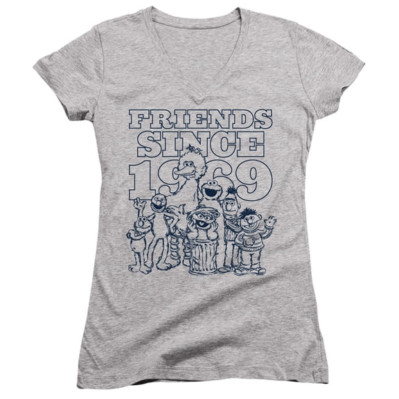 Sesame Street FriendS/Since Junior Women's T-Shirt V-Neck Athletic Heather