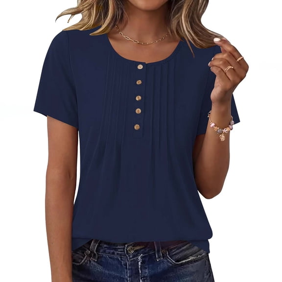 CALAFEBILA Women Summer Tops Casual Solid Color Shirts for Women Short Sleeve V Neck T-shirts