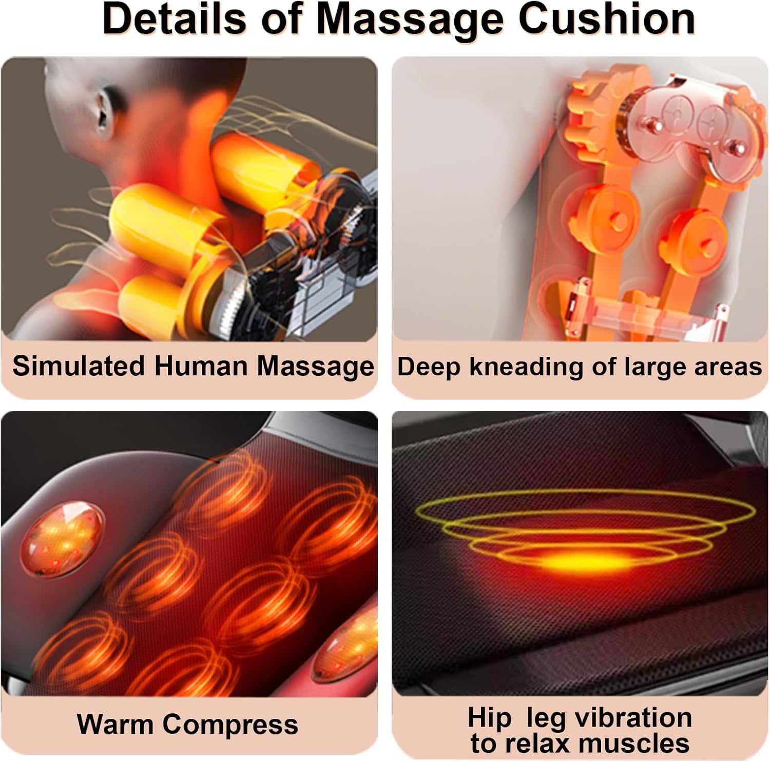 Massage Chair Pad with Seat Cushion, Full Body Shiatsu Back Neck Massager with Heat for Home Office, 1-Pack