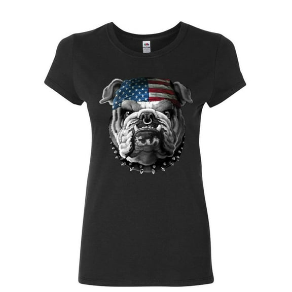 Tee Hunt Mean American Bulldog Women's T-Shirt Stars and Stripes Bandana Badass Shirt