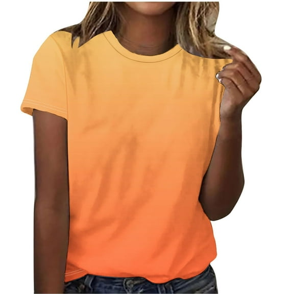 T Shirts For Women Womens Tops Short Sleeve Gradient Color Fashion Round Neck Casual T Shirt