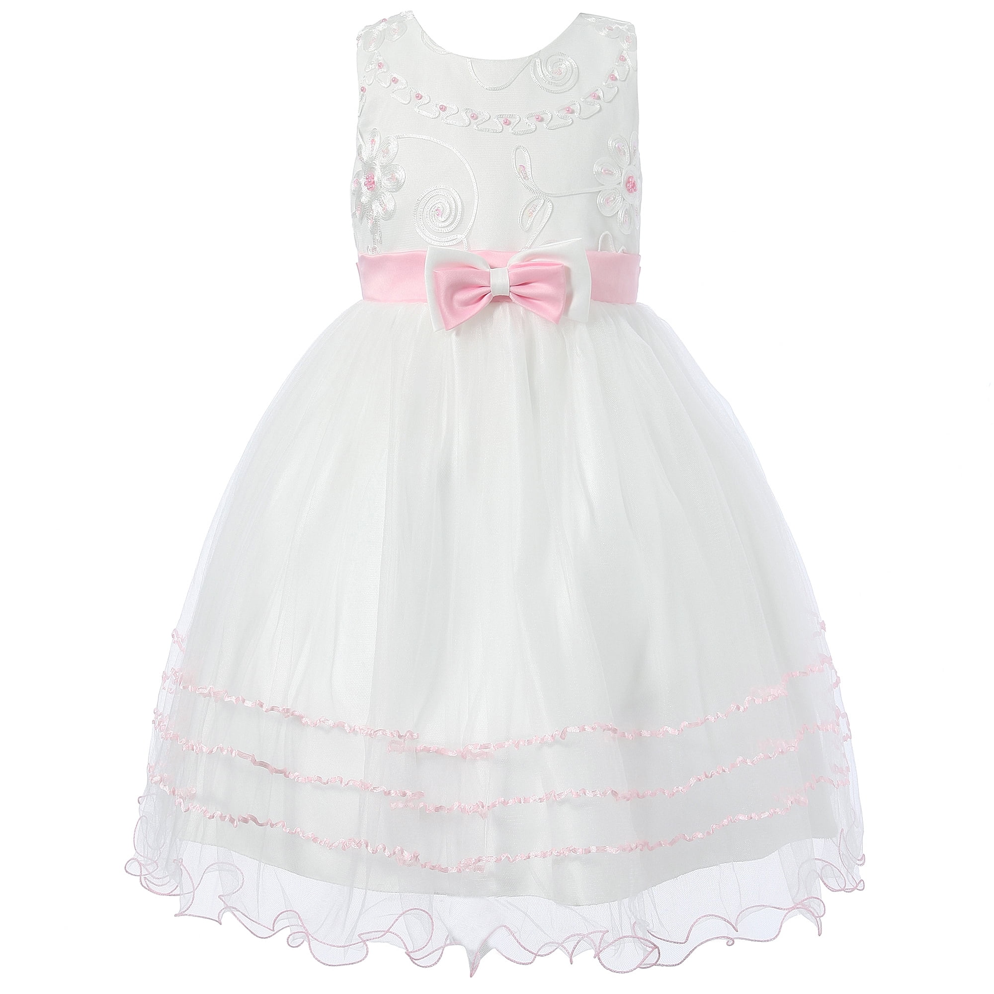 Richie House Little Girls White Pink Floral Embroidered Layered Dress 4