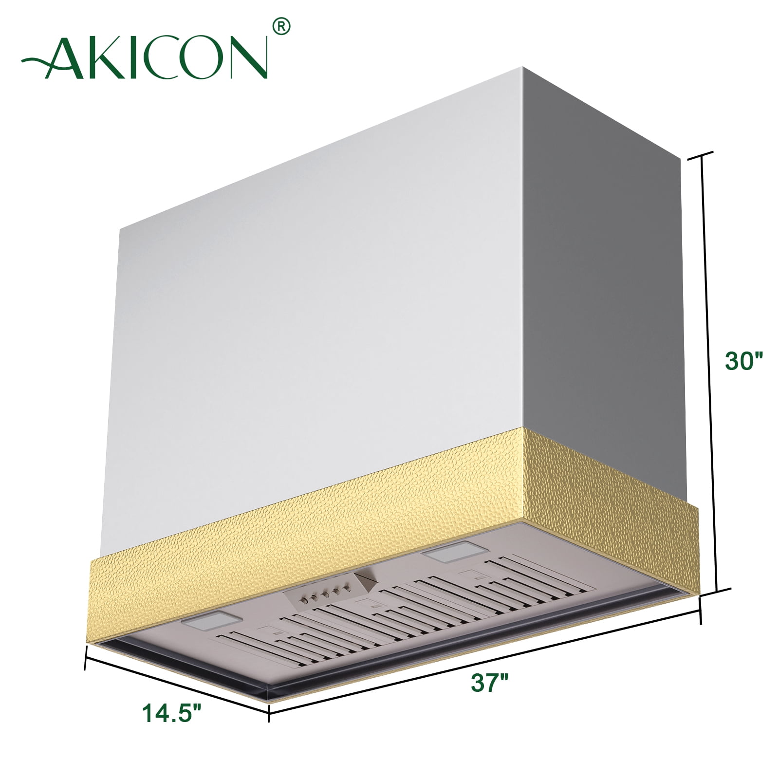 Akicon 600 CFM Wall Mounted Range Hood, Stainless Steel Range Hood 36 inch, Energy Saving, Ducted Kitchen Hood for Cooking, Powerful Vent Motor, Brushed Stainless with Gold