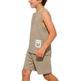 thumbnail image 2 of SGFCWSX Boys Summer Outfits 2 Piece Waffle Knit Sleeveless Henley Tops Elastic Waist Shorts Casual Clothing Set Khaki Size 6, 2 of 8