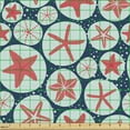 thumbnail image 2 of Underwater Fabric by the Yard, Starfish and Sea Urchins Circle Doodle Marine Life Exotic Ocean, Upholstery Fabric for Dining Chairs Home Decor Accents, Dark Coral and Pale Blue by Ambesonne, 2 of 5